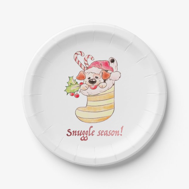 Snuggle Season Puppy in Stocking Paper Plates (Front)