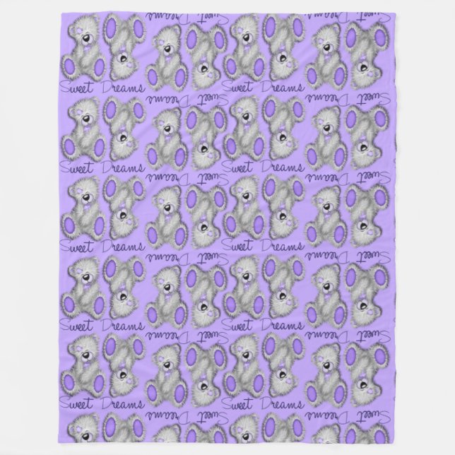 Snuggle Sweet Dreams Teddy-lavender blue Fleece Blanket (Front)