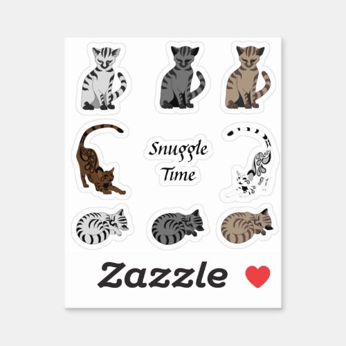 Snuggle Time Cute Kitten Cartoon Bundle Pack Sticker