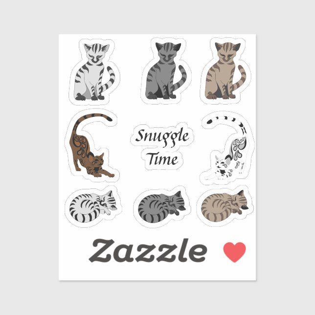 Snuggle Time Cute Kitten Cartoon Bundle Pack Sticker (Sheet)