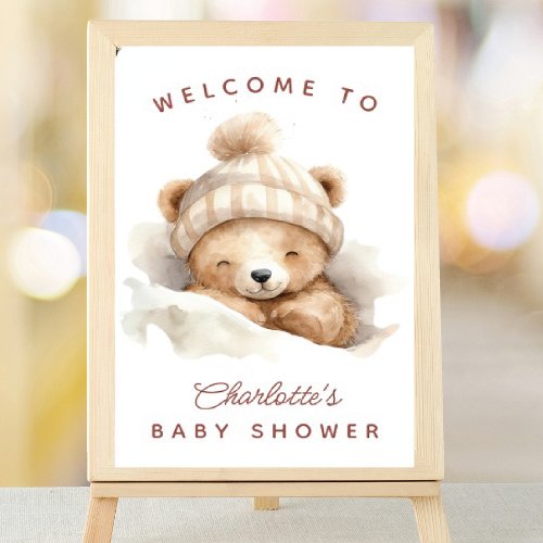 Snuggle Up Bear Baby Shower Welcome Sign