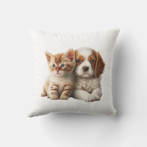 Snuggle up with our Puppy and Kitten Throw Pillow