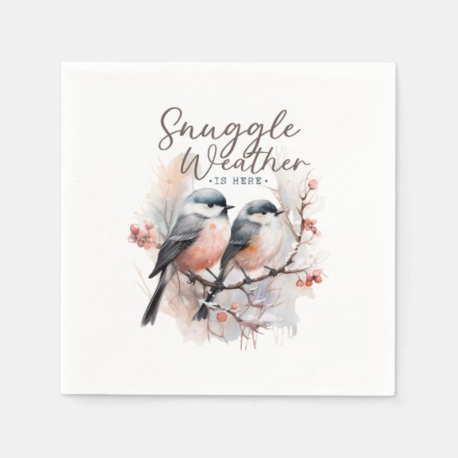 Snuggle Weather Is Here, Birds on Branch Christmas Napkins (Front)