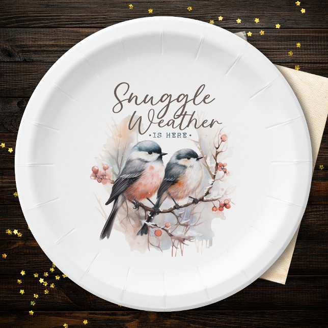 Snuggle Weather Is Here, Birds on Branch Christmas Paper Plates (Creator Uploaded)