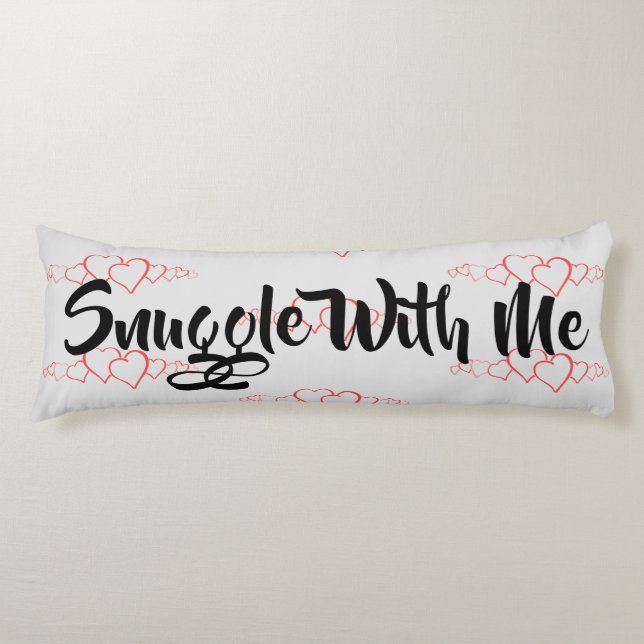 Snuggle With Me Red Hearts Gray Body Pillow (Front)