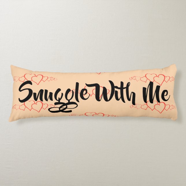 Snuggle With Me Red Hearts Tan Body Pillow (Front)