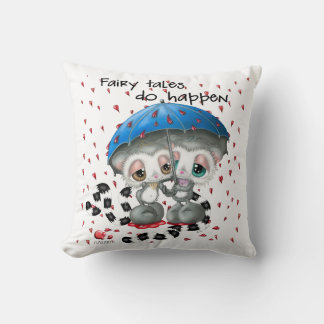 Snuggled Lemurs Under Heart Umbrella Throw Pillow