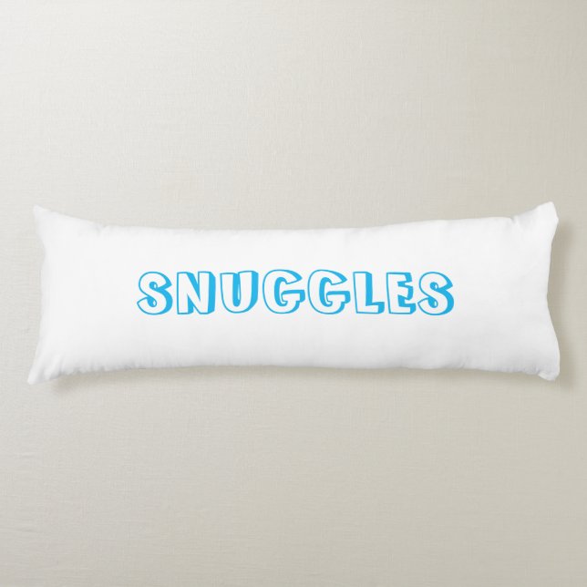 "Snuggles" Light blue white Body Pillow (Front)