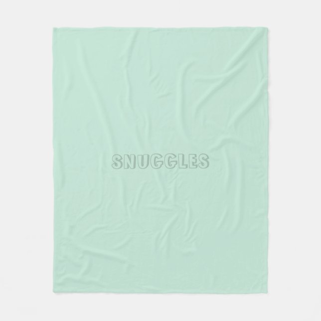 "Snuggles" seafoam mint green cute Fleece Blanket (Front)