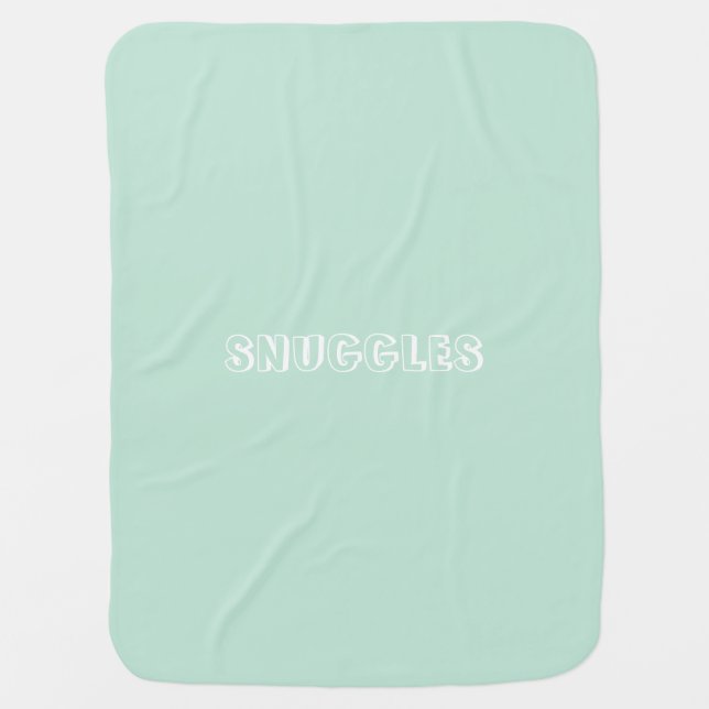 "Snuggles" seafoam mint green white cute Baby Blanket (Front)
