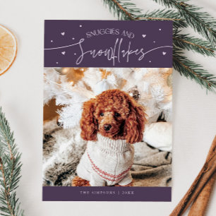 Snuggles & Snowflakes Dog Photo Purple Christmas  Holiday Card