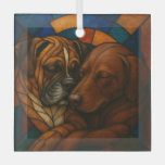 Snuggling Boxer and Chocolate Lab &quot;Stained Glass&quot; Glass Ornament