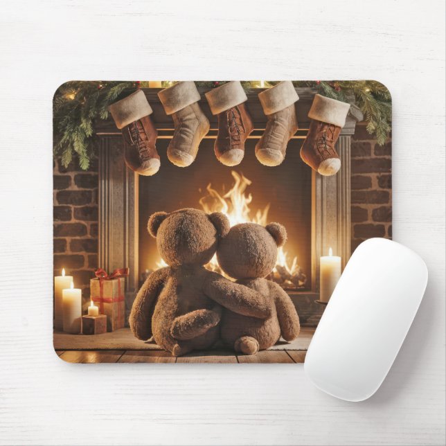 Snuggling Christmas Teddy Bears  Mouse Pad (With Mouse)