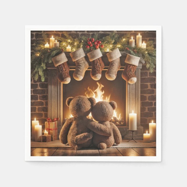 Snuggling Christmas Teddy Bears  Napkins (Front)