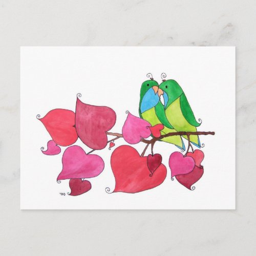 Snuggling Love Birds Illustration Postcard