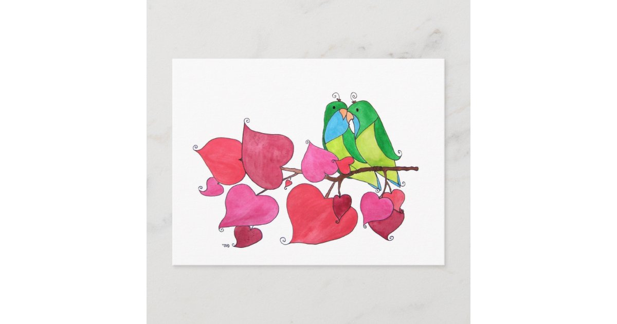 Snuggling Love Birds Illustration Postcard Zazzle