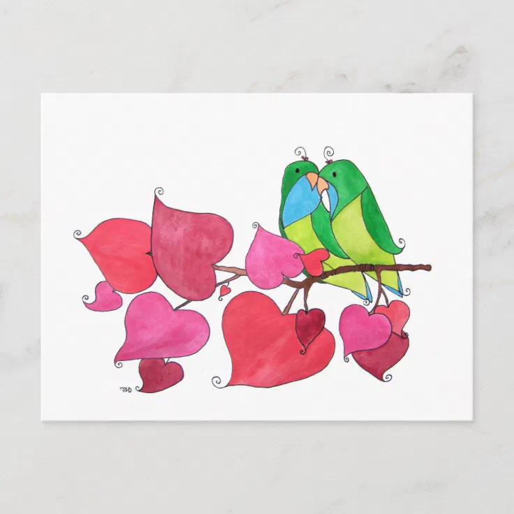 Snuggling Love Birds Illustration Postcard Zazzle
