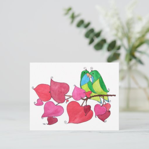 Snuggling Love Birds Illustration Postcard Zazzle