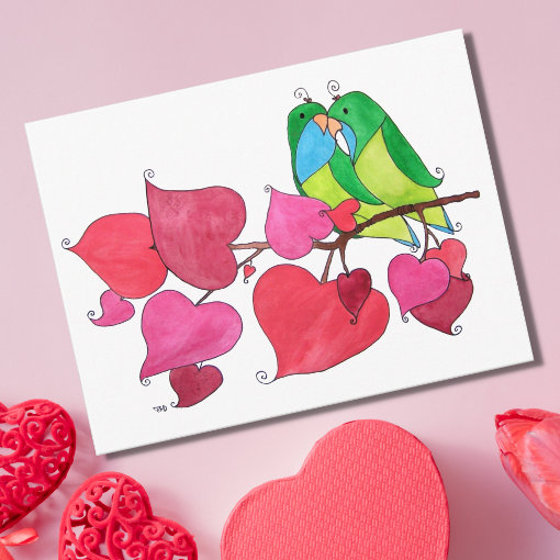 Snuggling Love Birds Illustration Postcard Zazzle