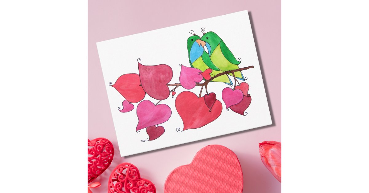 Snuggling Love Birds Illustration Postcard Zazzle