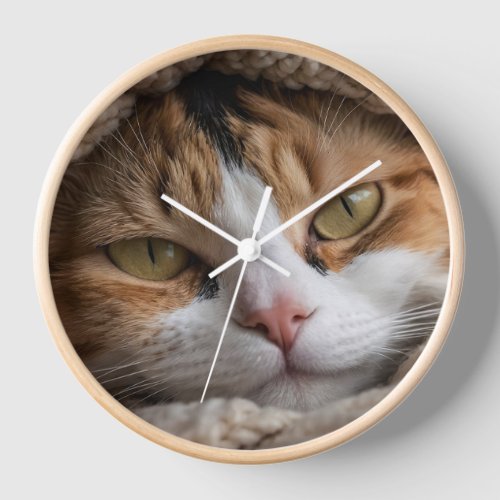 Snuggly Calico Cat and Blanket Clock