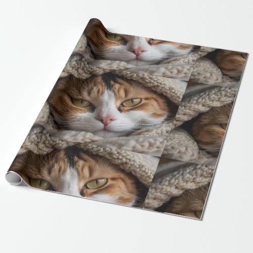 Snuggly Calico Cat and Blanket Wrapping Paper