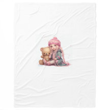 "Snuggly Comfort: Cute Girl with Doll Blanket"