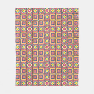 Snuggly Modern Retro Coral Granny Square Fleece Blanket