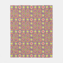 Snuggly Modern Retro Coral Granny Square Fleece
