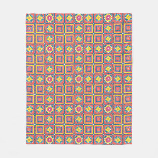 Snuggly Modern Retro Coral Granny Square Fleece Blanket