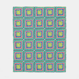 Snuggly Modern Retro Lime Blue Granny Square Fleece Blanket