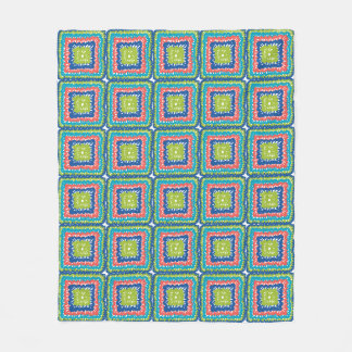 Snuggly Modern Retro Lime Blue Granny Square Fleece Blanket