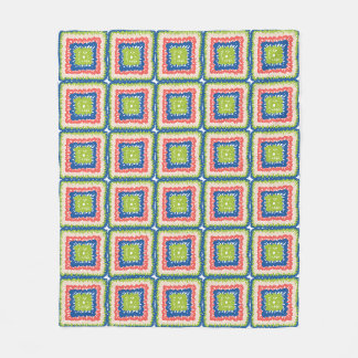 Snuggly Modern Retro Teal Coral Granny Square Fleece Blanket