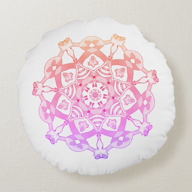 *~* Snugly Lavender & Pink White Mandala Round Pillow (Back)