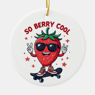 So Berry Cool Fruit Lover Strawberry Season Ceramic Ornament