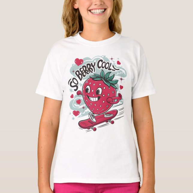 so berry cool, Strawberry on a skateboard T-Shirt (Front)
