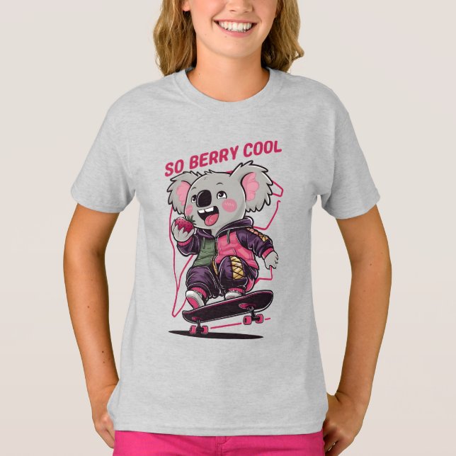 SO BERRY COOL T-Shirt, cute koala skateboarder gif T-Shirt (Front)