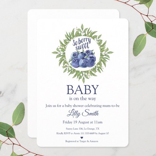 So berry sweet Baby Shower Invitation blueberries