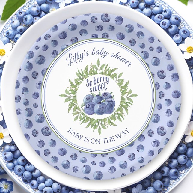 So Berry Sweet Blueberry Blue Baby Shower  Paper Plates (So Berry Sweet Blueberry Blue Baby Shower Paper Plates)