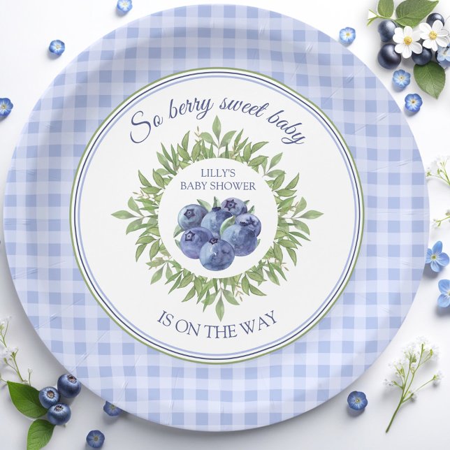 So Berry Sweet Blueberry Blue Plaid Baby Shower  Paper Plates (So Berry Sweet Blueberry Blue Plaid Baby Shower Paper Plates)