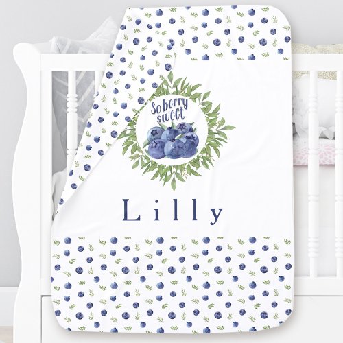 So Berry Sweet Name Baby Blanket With Blueberries