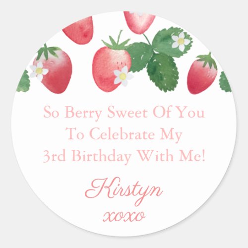 So Berry Sweet Of You Strawberries Thank You Favor Classic Round Sticker