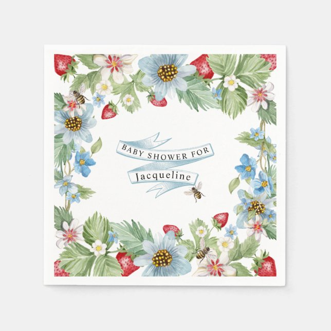 So Berry Sweet Strawberry Baby Boy to Bee Shower Napkins (Front)