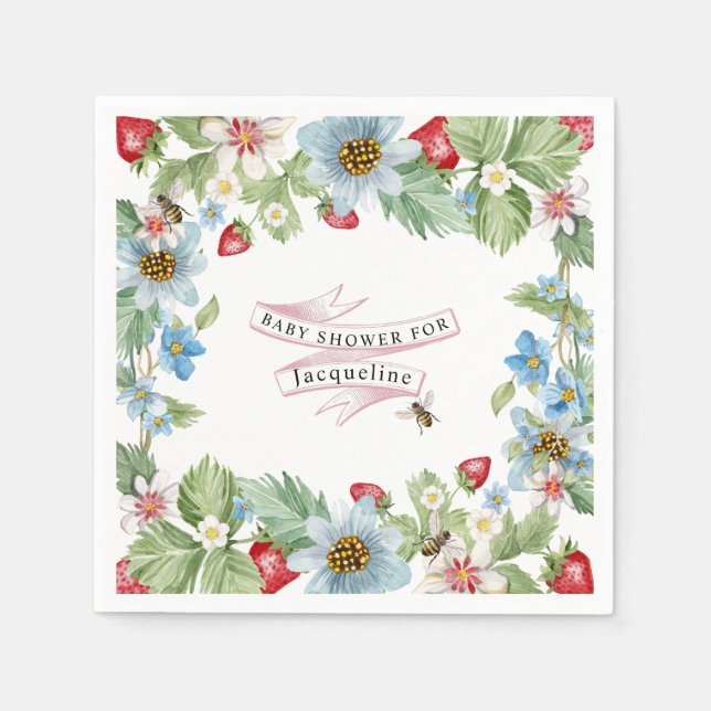 So Berry Sweet Strawberry Baby Girl to Bee Shower Napkins (Front)