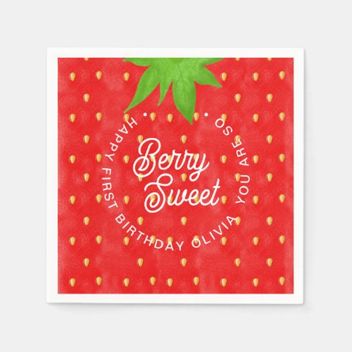 So Berry Sweet Strawberry Birthday Paper Napkins