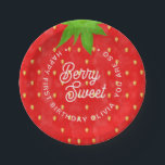 So Berry Sweet Strawberry Birthday  Paper Plates<br><div class="desc">Complete the look for your girl first birthday party with this adorable paper plate design. Great for a "Berry first birthday of berry sweet theme ". The plate as a whole strawberry design will be great as keepsake to remember on the years to come.</div>