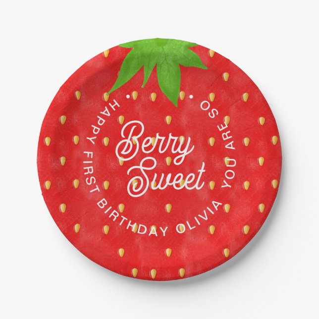 So Berry Sweet Strawberry Birthday  Paper Plates (Front)