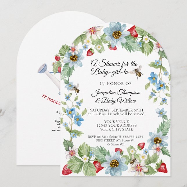 So Berry Sweet Strawberry Girl to Bee Baby Shower Invitation (Front/Back)