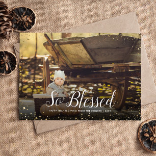 So Blessed Glitz Faux Glitter Photo Overlay Holiday Card