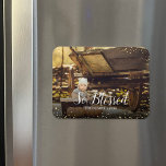 So Blessed | Glitz Faux Glitter Photo Overlay Magnet<br><div class="desc">Custom printed holiday photo magnets with a simple template for customization. This chic modern design has a faux glitter confetti border and stylish calligraphy text. The wording says "So Blessed". Personalize it with your photos and add your family name and the year. Use the design tools to edit the text,...</div>